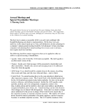 Show details for Annual Meetings and Special Shareholder Meetings: A Planning Guide Picture of Annual Meetings and Special Shareholder Meetings: A Planning Guide