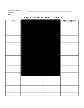 Show details for Actor and Character Personal Props List Picture of Actor and Character Personal Props List