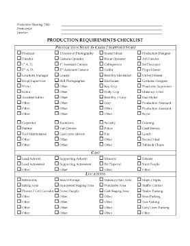 Show details for Production Requirements Checklist for Film Production Picture of Production Requirements Checklist for Film Production