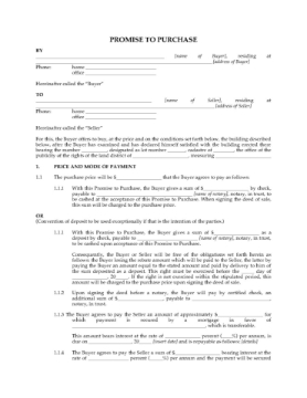 Quebec Promise to Purchase Real Estate (English language) Quebec Promise to Purchase Real Estate (English language)