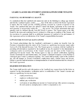 Picture of Lease Clauses for Students or Low Income Tenants | USA