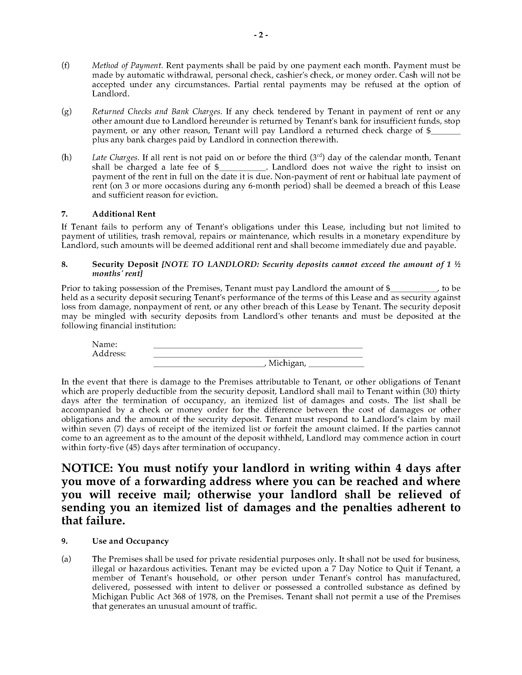 Michigan Fixed Term Lease Agreement Megadox