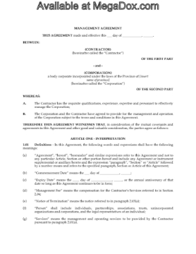 Canada Agreement to Manage Business Canada Agreement to Manage Business