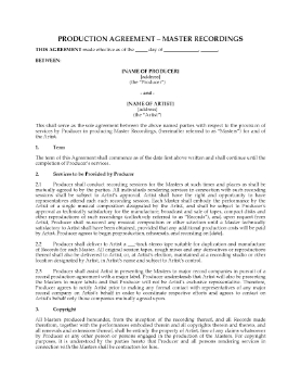 Show details for Production Agreement for Master Recordings Picture of Production Agreement for Master Recordings