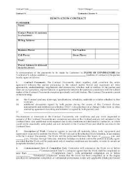 Show details for Renovation Contract Form Picture of Renovation Contract Form