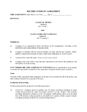Show details for Recording Contract Agreement Picture of Recording Contract Agreement
