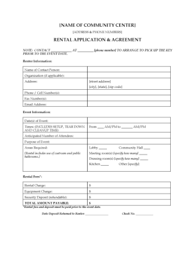 Picture of Community Center Rental Agreement | USA