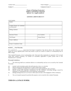 Painting Limited Warranty Certificate Painting Limited Warranty Certificate