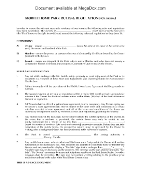 Show details for Florida Mobile Home Park Rules and Regulations Picture of Florida Mobile Home Park Rules and Regulations