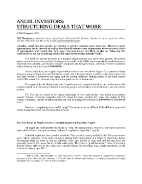 Show details for Angel Investors in Canada: Structuring Deals That Work Picture of Angel Investors in Canada: Structuring Deals That Work