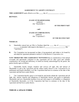 Ontario Agreement to Adopt Pre-Incorporation Contract Ontario Agreement to Adopt Pre-Incorporation Contract