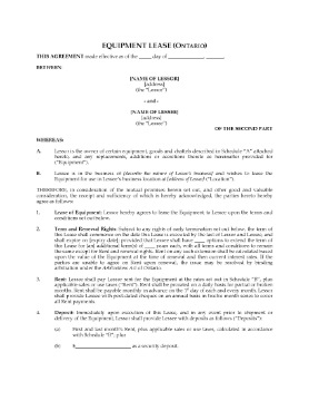 Show details for Ontario Equipment Lease Agreement Picture of Ontario Equipment Lease Agreement