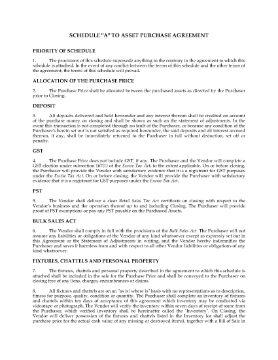 Show details for Ontario Schedule to Asset Purchase Agreement for Restaurant Picture of Ontario Schedule to Asset Purchase Agreement for Restaurant