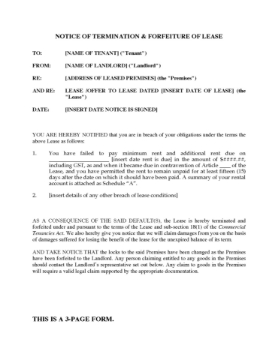 Ontario Notice of Termination and Forfeiture of Lease (commercial) Ontario Notice of Termination and Forfeiture of Lease (commercial)