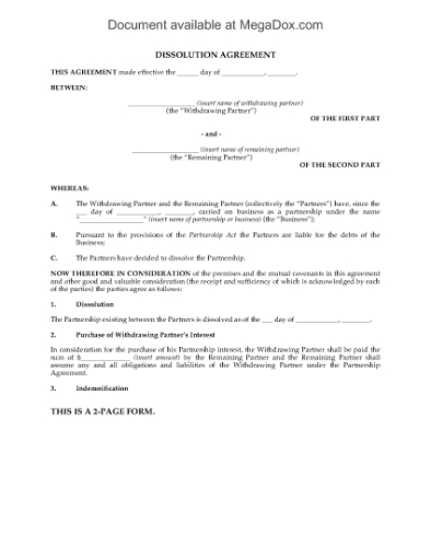 Picture of Alberta Partnership Dissolution Agreement