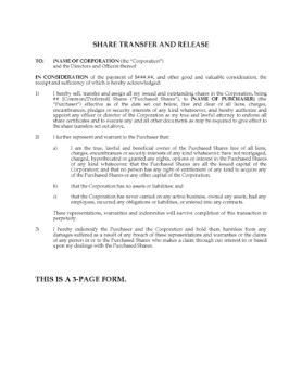 Ontario Share Transfer and Release Forms Ontario Share Transfer and Release Forms