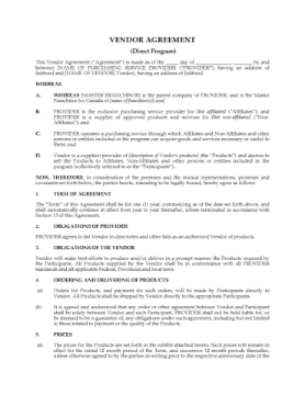Canada Vendor Agreement for Franchisee Direct Purchasing Program Canada Vendor Agreement for Franchisee Direct Purchasing Program