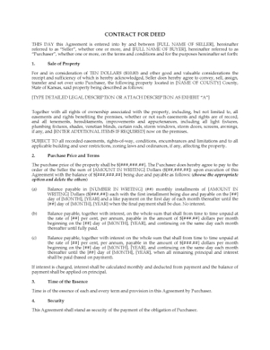 Picture of Kansas Contract for Deed