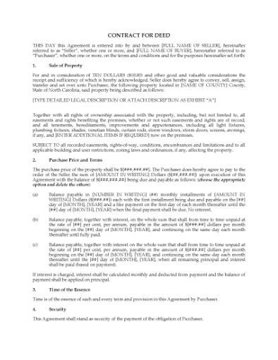 Picture of North Carolina Contract for Deed