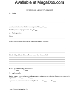 Show details for Shareholder Agreement Checklist Picture of Shareholder Agreement Checklist