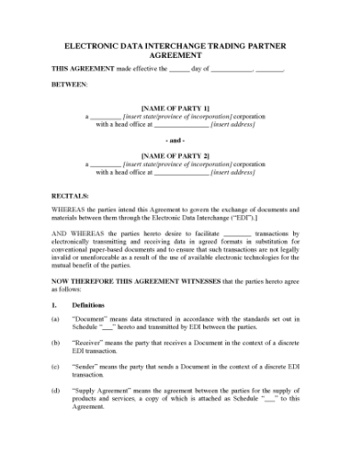 Picture of Electronic Data Interchange Agreement | USA