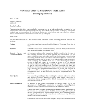 Contract Offer template for independent sales agent Contract Offer template for independent sales agent
