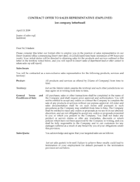 USA Offer of Employment to Sales Representative Picture of Offer of Employment as Sales Representative | USA