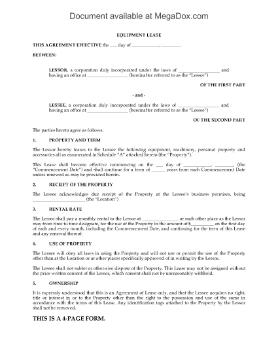 Show details for Equipment Lease Agreement with Purchase Option Picture of Equipment Lease Agreement with Purchase Option