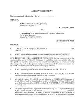 Canada Agency Agreement Canada Agency Agreement