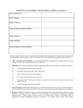 Show details for California Purchase Agreement for Business Assets Picture of California Purchase Agreement for Business Assets