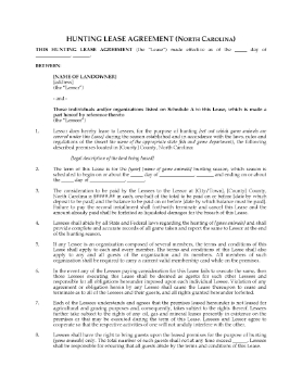 Show details for North Carolina Hunting Lease Agreement Picture of North Carolina Hunting Lease Agreement
