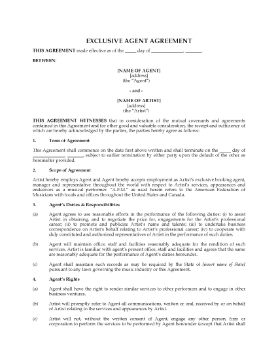 Show details for Exclusive Booking Agent Agreement | USA Picture of Exclusive Booking Agent Agreement | USA