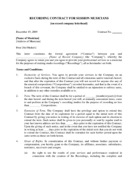 USA Session Musician Contract USA Session Musician Contract