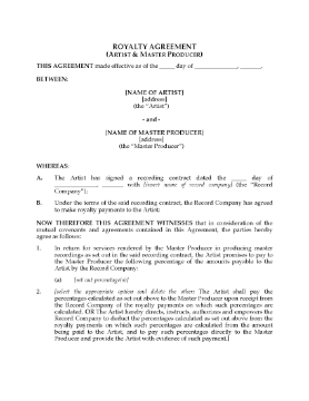 Show details for Royalty Agreement between Artist and Producer Picture of Royalty Agreement between Artist and Producer