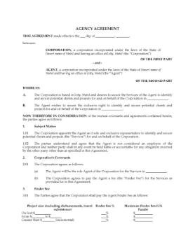 Agency Agreement for International Markets Agreement to hire agent to gain access to foreign markets