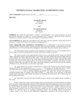 International Marketing Agreement Marketing Agreement for a US based company doing business internationally