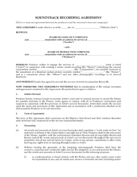 USA soundtrack recording agreement USA recording agreement for movie soundtrack