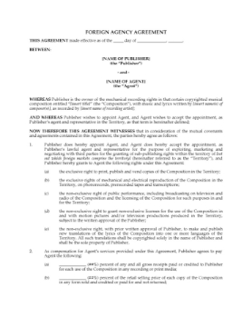 Music publishing foreign agency agreement Music publishing foreign agency agreement
