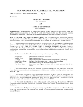 Sound and Lighting Contracting Agreement Sound and Lighting Contracting Agreement
