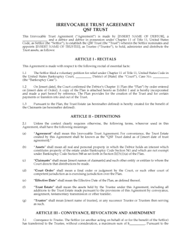 Picture of Qualified Settlement Funds Trust Agreement | USA