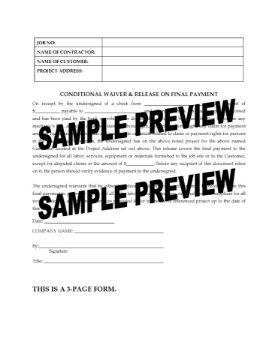 Arizona Conditional Final Waiver and Release of Lien Arizona Conditional Final Waiver and Release of Lien