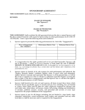 Sponsorship Agreement for Live Performances Sponsorship Agreement for Live Performances