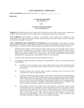 Music Sub-Publishing Agreement Music Sub-Publishing Agreement