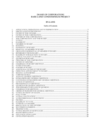 Picture of Alberta Bare Land Condominium Bylaws