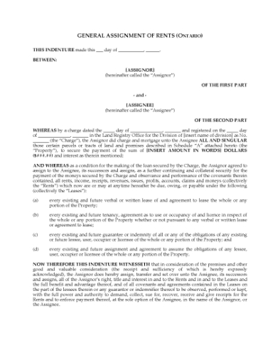 Picture of Ontario General Assignment of Rents