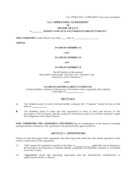 USA LLC Operating Agreement for Multimember Company USA LLC Operating Agreement for Multimember Company