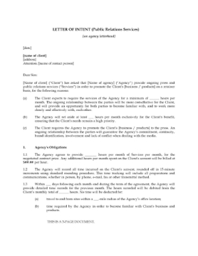 Letter of Intent to Hire Public Relations Firm Letter of Intent to Hire Public Relations Firm