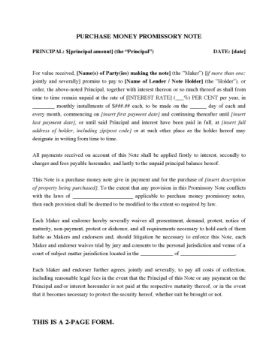 Purchase Money Promissory Note for Real Estate Purchase Purchase Money Promissory Note for Real Estate Purchase