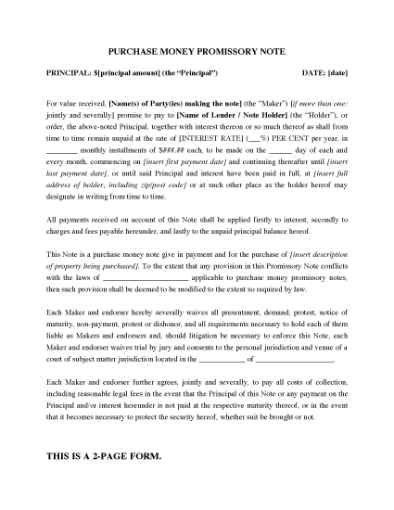 Picture of Purchase Money Promissory Note for Real Estate Purchase
