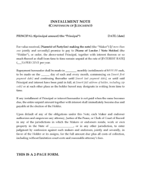 USA Installment Note with Confession of Judgment USA Installment Note with Confession of Judgment